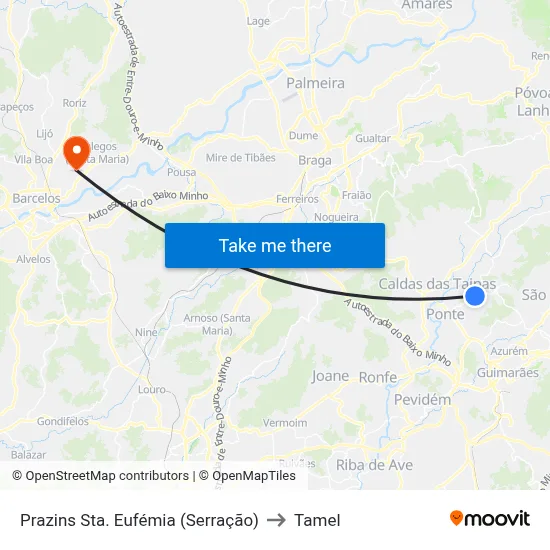 Prazins Sta. Eufémia (Serração) to Tamel map