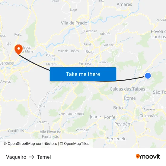 Vaqueiro to Tamel map