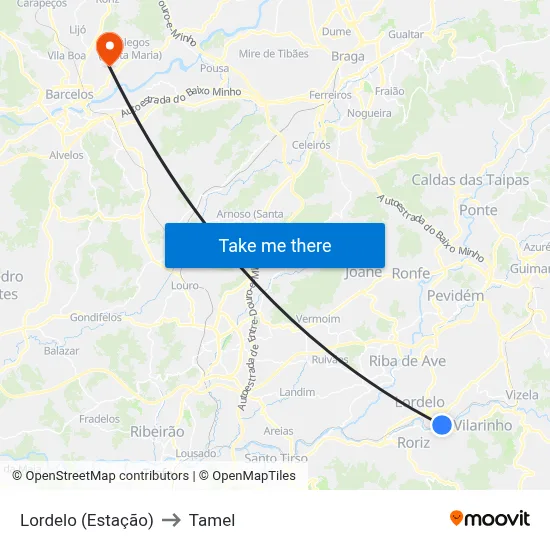 Lordelo (Estação) to Tamel map