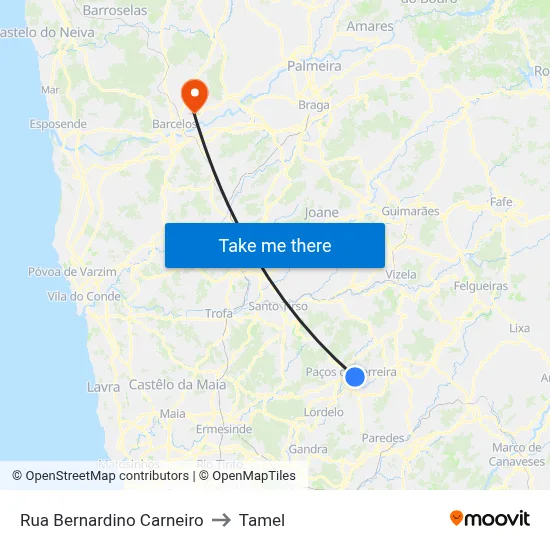 Rua Bernardino Carneiro to Tamel map