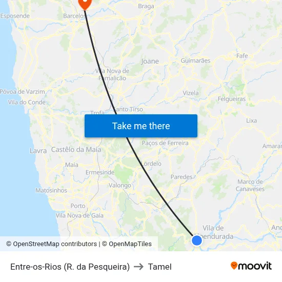 Entre-os-Rios (R. da Pesqueira) to Tamel map