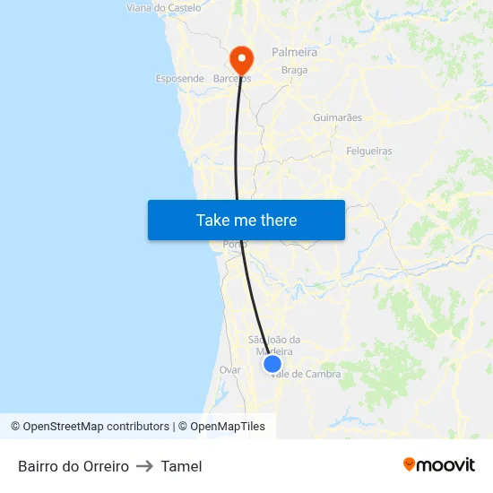 Bairro do Orreiro to Tamel map
