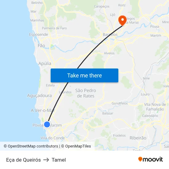 Eça de Queirós to Tamel map