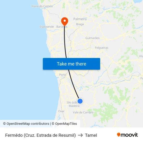 Fermêdo (Cruz. Estrada de Resumil) to Tamel map