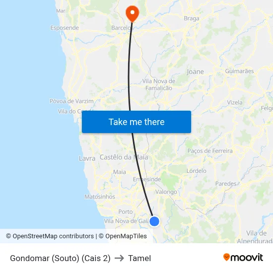 Gondomar (Souto) (Cais 2) to Tamel map