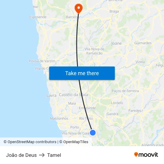 João de Deus to Tamel map