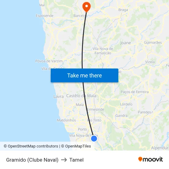 Gramido (Clube Naval) to Tamel map