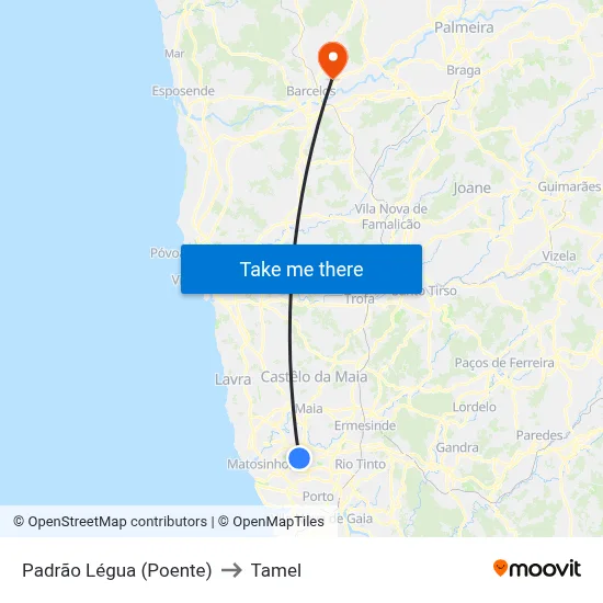 Padrão Légua (Poente) to Tamel map