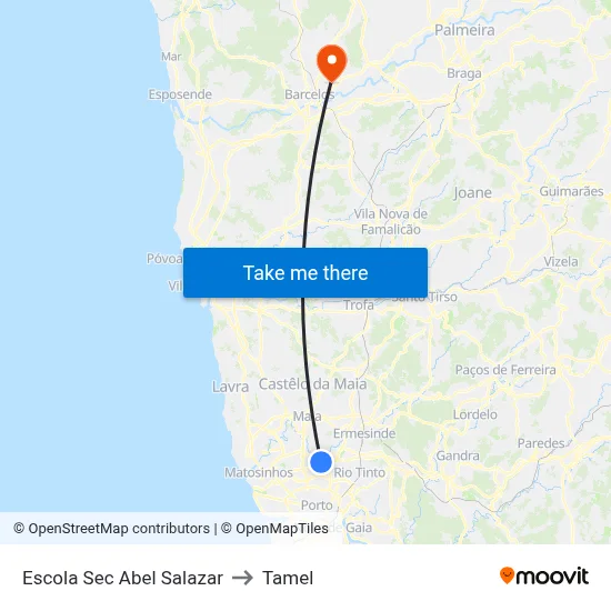 Escola Sec Abel Salazar to Tamel map