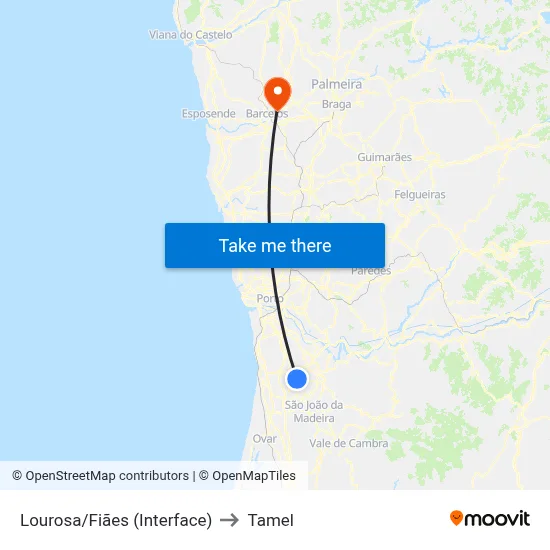 Lourosa/Fiães (Interface) to Tamel map