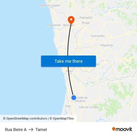 Rua Beire A to Tamel map