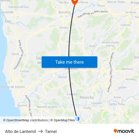 Alto de Lantemil to Tamel map