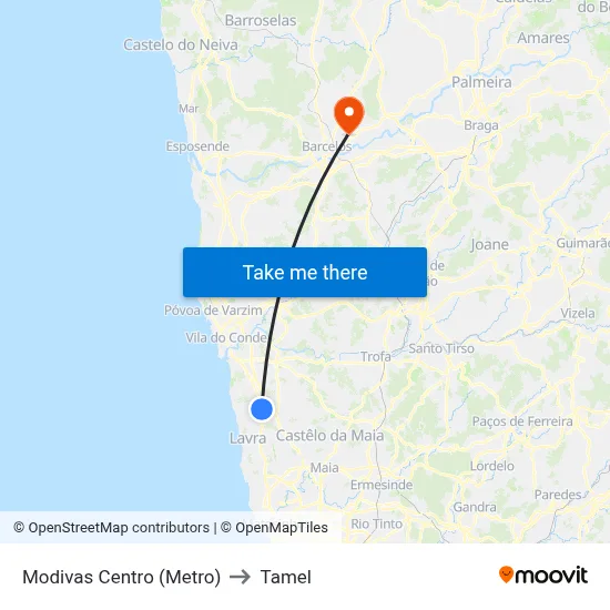 Modivas Centro (Metro) to Tamel map