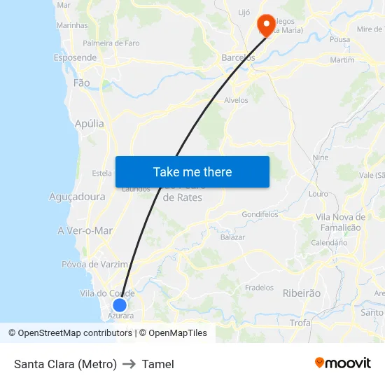 Santa Clara (Metro) to Tamel map