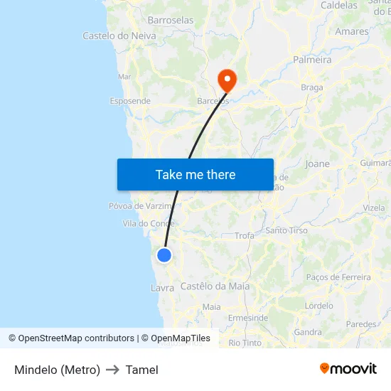 Mindelo (Metro) to Tamel map