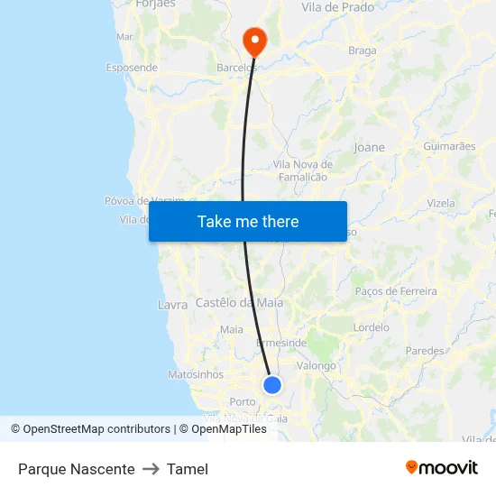 Parque Nascente to Tamel map