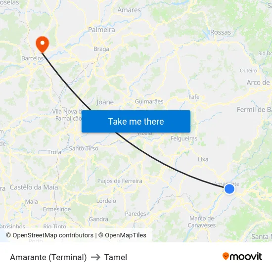 Amarante (Terminal) to Tamel map