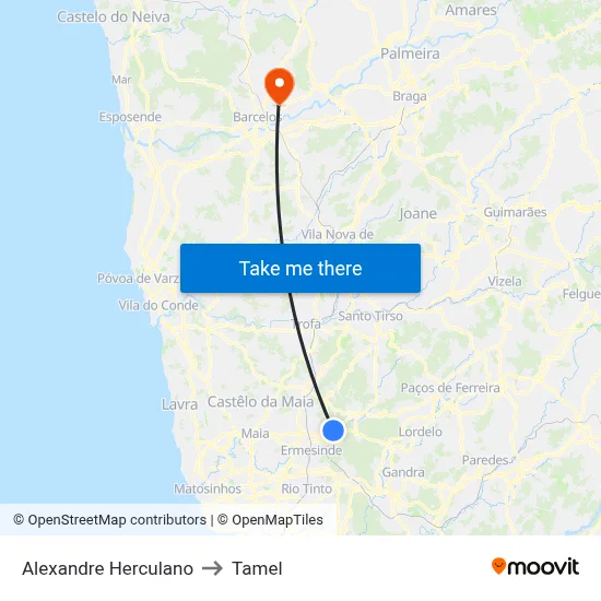Alexandre Herculano to Tamel map