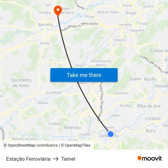 Estação Ferroviária to Tamel map