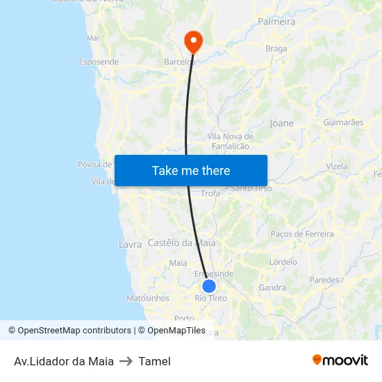 Av.Lidador da Maia to Tamel map