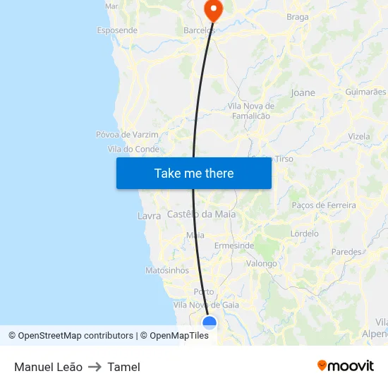 Manuel Leão to Tamel map