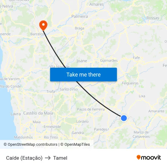 Caíde (Estação) to Tamel map