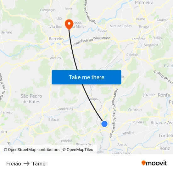Freião to Tamel map