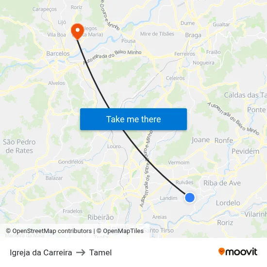 Igreja da Carreira to Tamel map