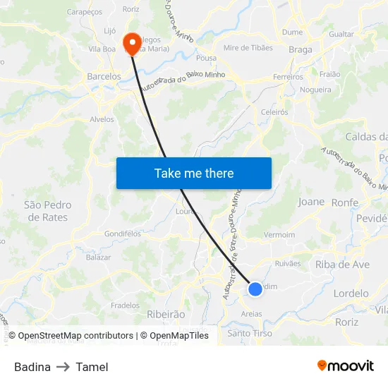 Badina to Tamel map