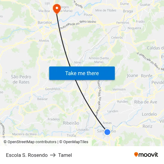 Escola S. Rosendo to Tamel map