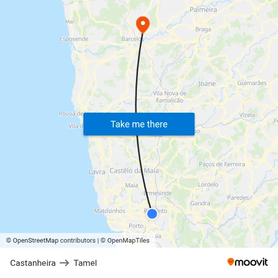 Castanheira to Tamel map