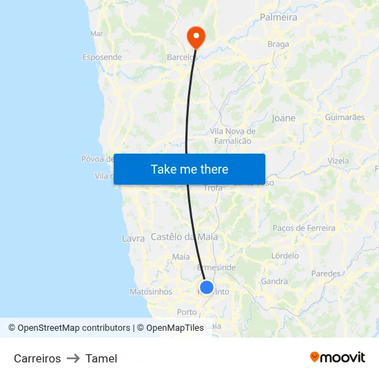 Carreiros to Tamel map