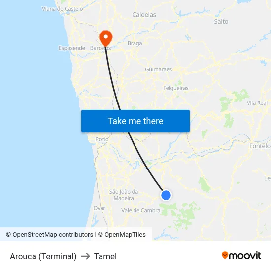Arouca (Terminal) to Tamel map