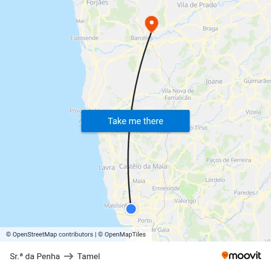 Sr.ª da Penha to Tamel map