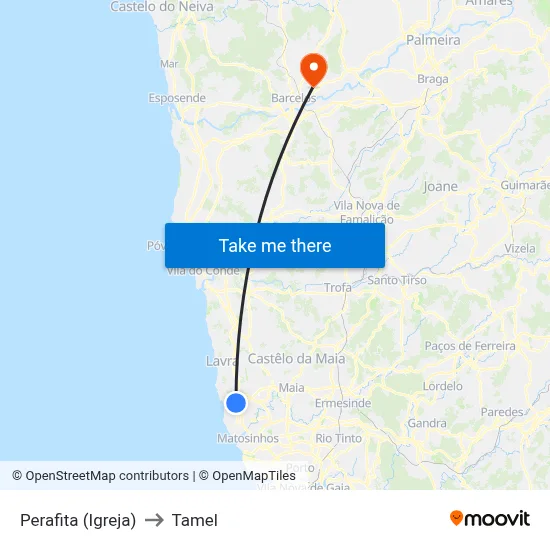 Perafita (Igreja) to Tamel map