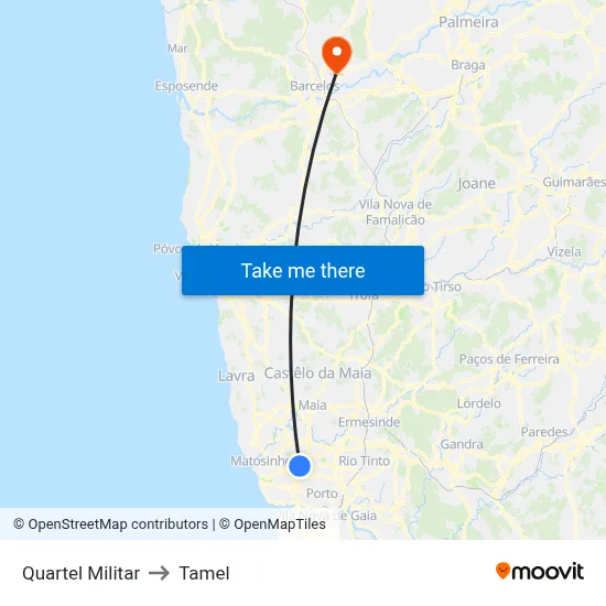 Quartel Militar to Tamel map