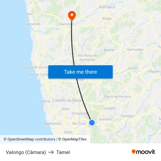 Valongo (Câmara) to Tamel map