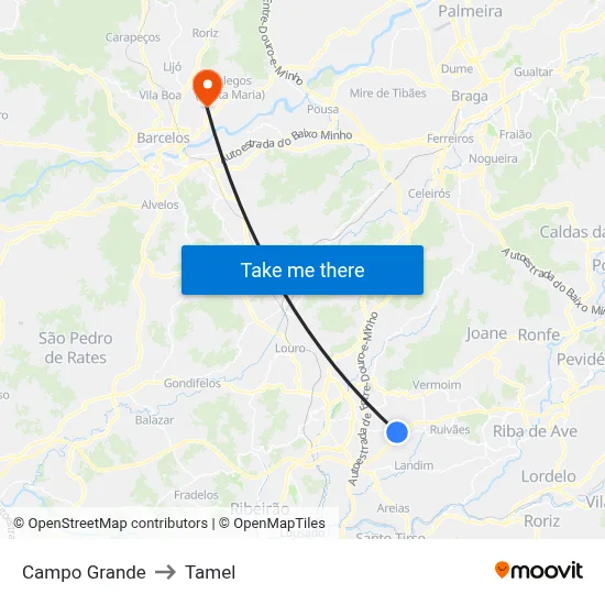 Campo Grande to Tamel map