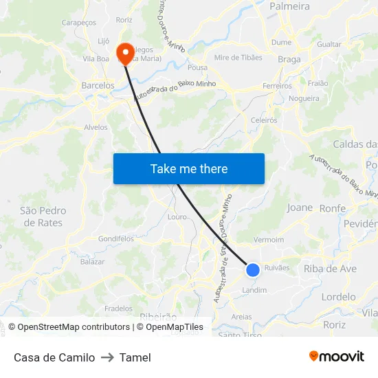 Casa de Camilo to Tamel map