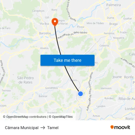 Câmara Municipal to Tamel map