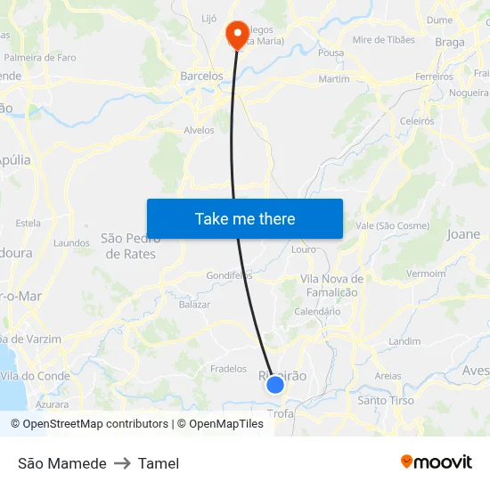 São Mamede to Tamel map
