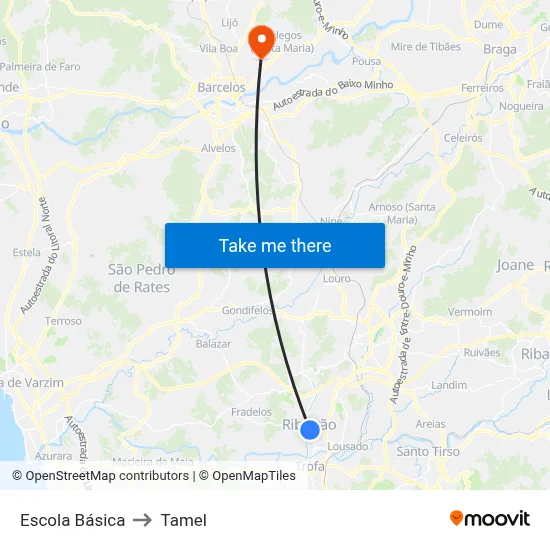 Escola Básica to Tamel map