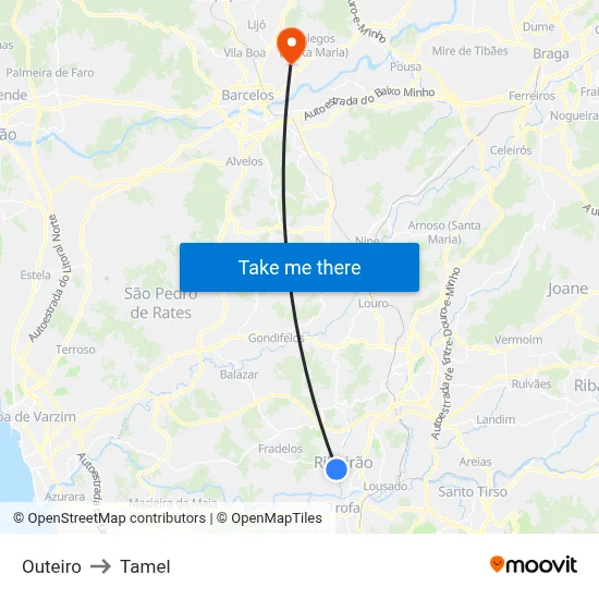 Outeiro to Tamel map
