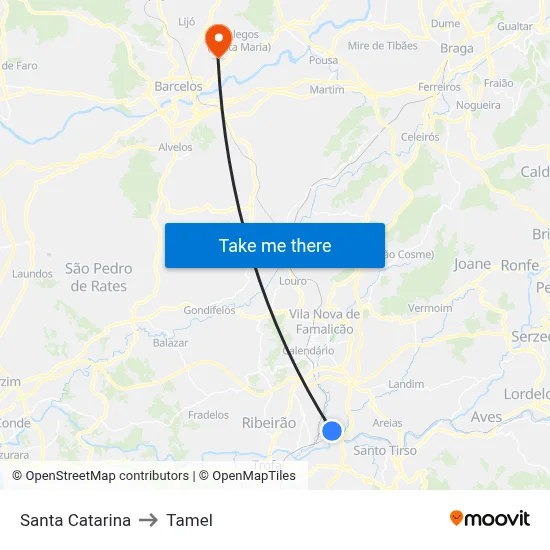 Santa Catarina to Tamel map