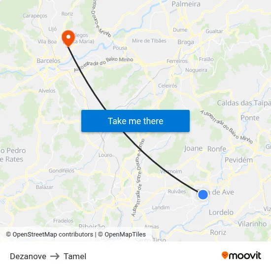 Dezanove to Tamel map