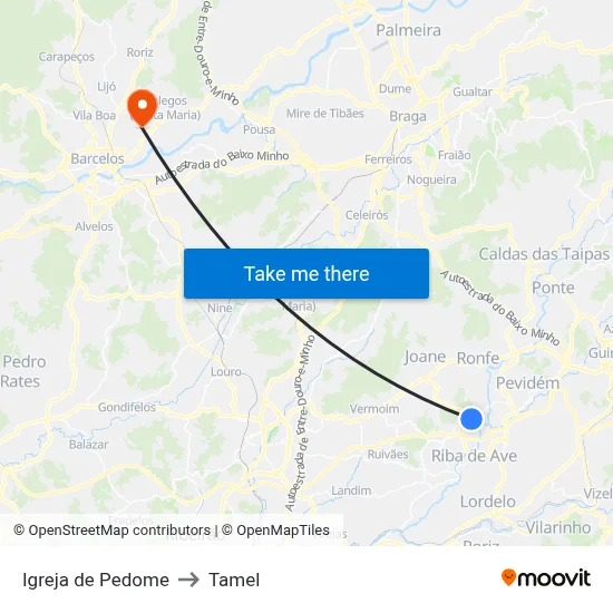 Igreja de Pedome to Tamel map