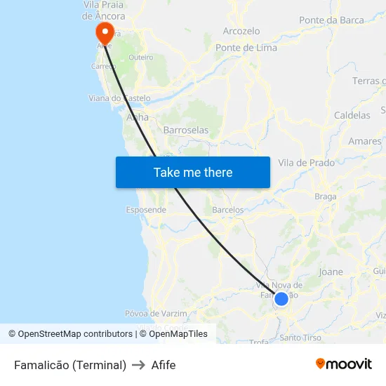 Famalicão (Terminal) to Afife map