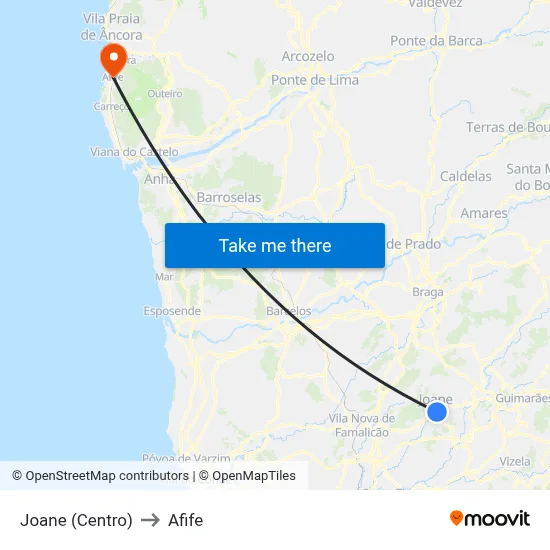 Joane (Centro) to Afife map