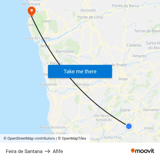 Feira de Santana to Afife map