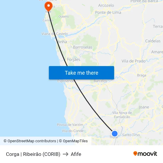 Corga | Ribeirão (CORIB) to Afife map